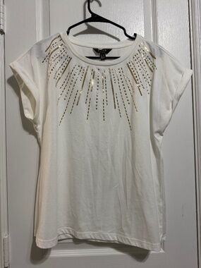 LIPSY LONDON White Gold Sequin Beaded Sunburst Embellished Tee US 8